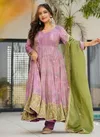 Dvd 5097 Chinon Silk  With Digital Print With Embroidery Gown Exporters In India